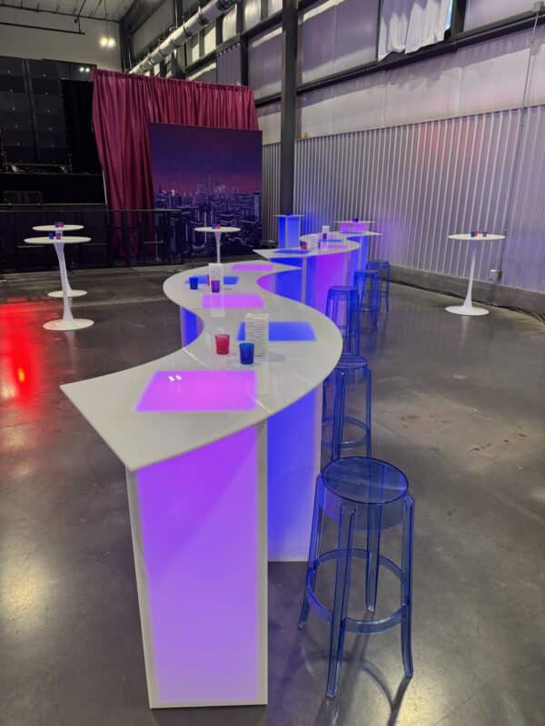 LED Serpentine communal bar table rental