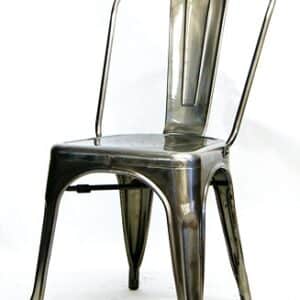 Industrial gunmetal steel cafe chair with slatted back