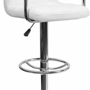 Stella white quilted bar stool with chrome arms, footrest and round base